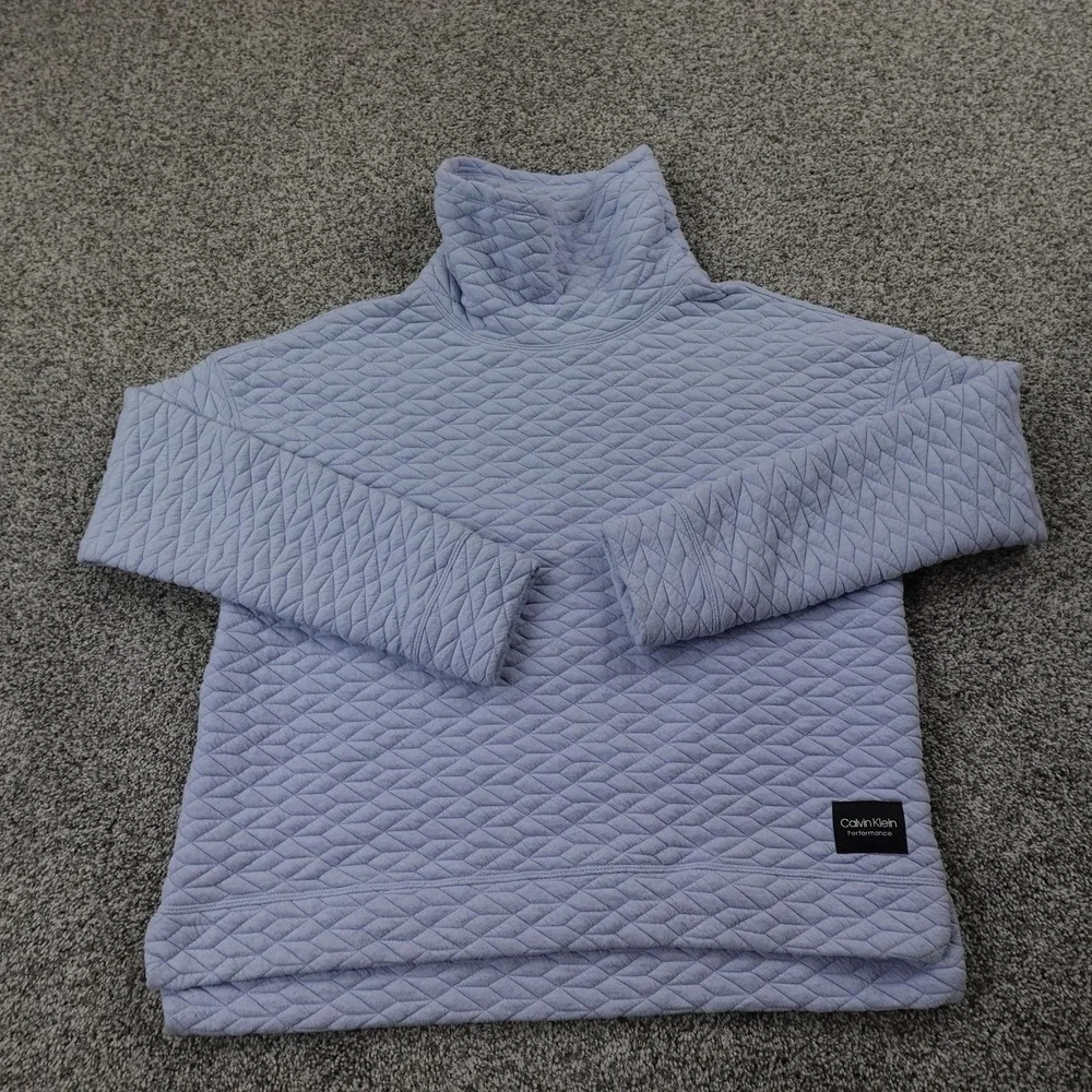 Calvin Klein Sweater Womens M Blue‎ Performance Quilted Funnel Neck Pullover Top